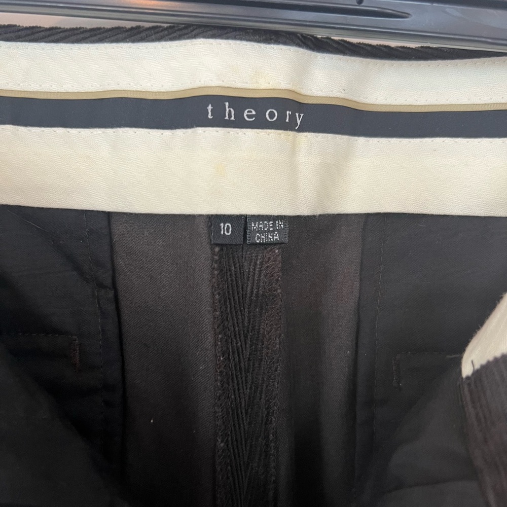 Theory- Tara Flat Front Mid-Rise Dark Brown Corduroy Flare Pants. Size 10 - Picture 3 of 6